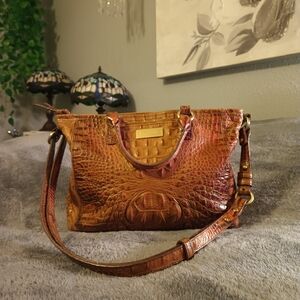 Brahmin Brown Croc-Embossed Crossbody Bag